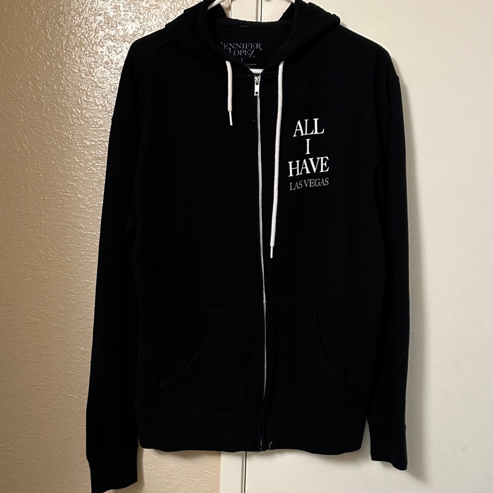 Black Zip-Up Hoodie with White Text